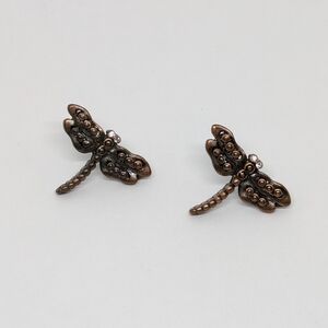 Dragonfly Earrings Rhinestone Copper Pierced Post Cottagecore